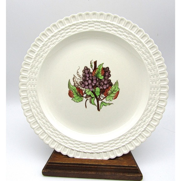Copeland Spode Luncheon Plates 9.25" Set of 6 Grape Pattern Basket Weave Edge - Picture 6 of 9
